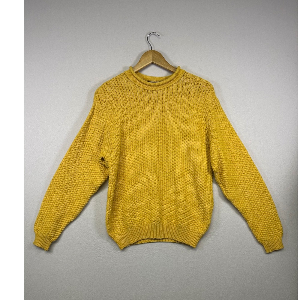 Grandma Core Lizsport Women S Yellow Textured Basketweave Cotton Knit Sweater